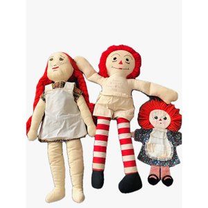 Handmade Raggedy Ann and Andy plus a Small Raggedy Ann Cosmetics Purse 1970's
